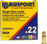 Blue Point Fasteners 22SGNDL4 Low Velocity Single Shot Load, 0.22 Caliber, Power Level: #4, Yellow Code, 1-Load